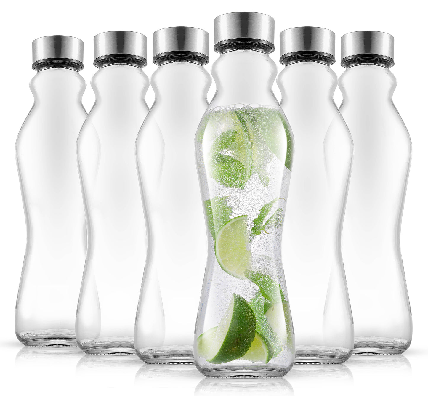 Spring Glass Water Bottles with Stainless Steel Caps